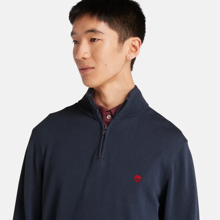 Blusa de moletom Williams River com zíper até o peito para homens na cor azul marinho.