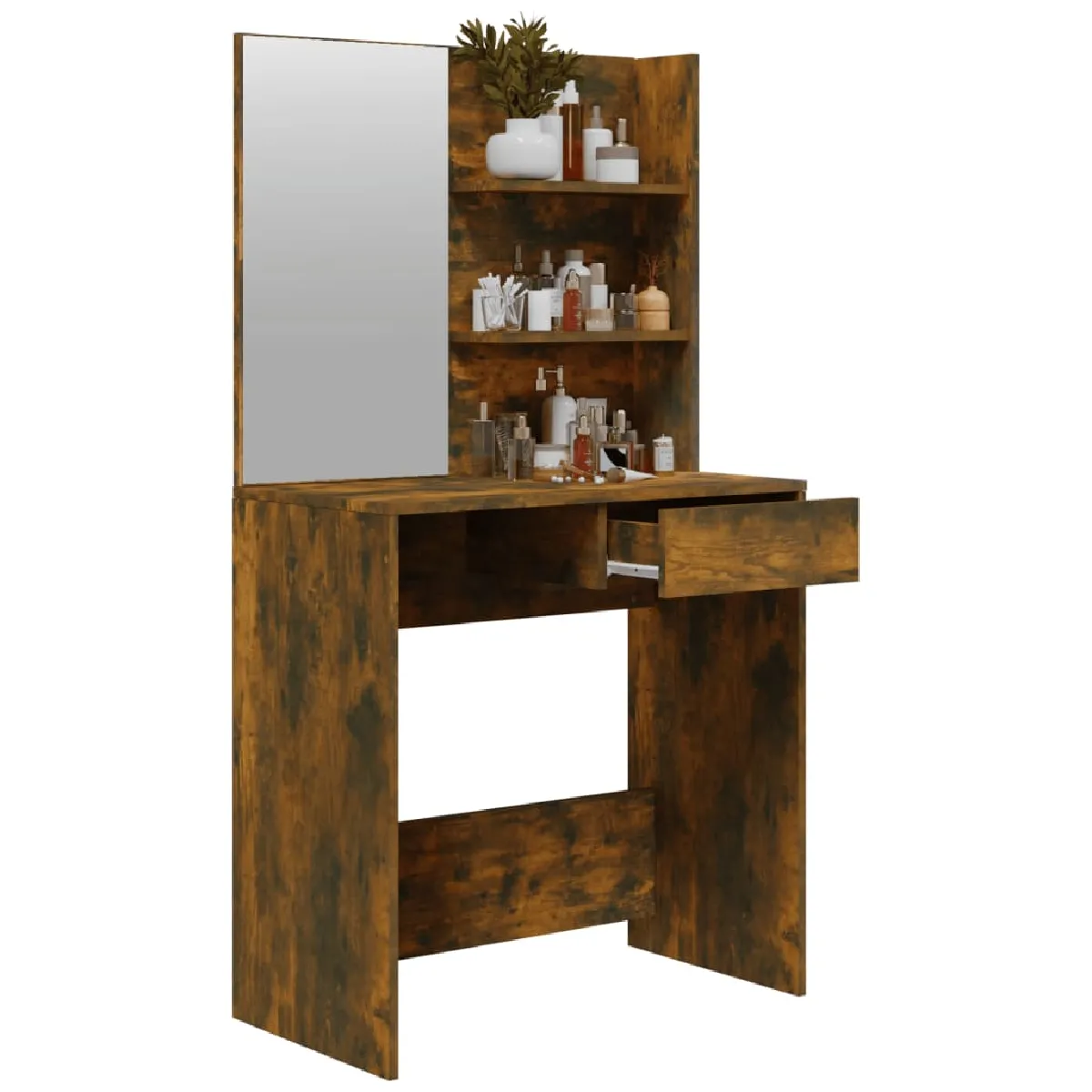vidaXL Coiffeuse avec miroir Chêne fumé 74,5x40x141 cm