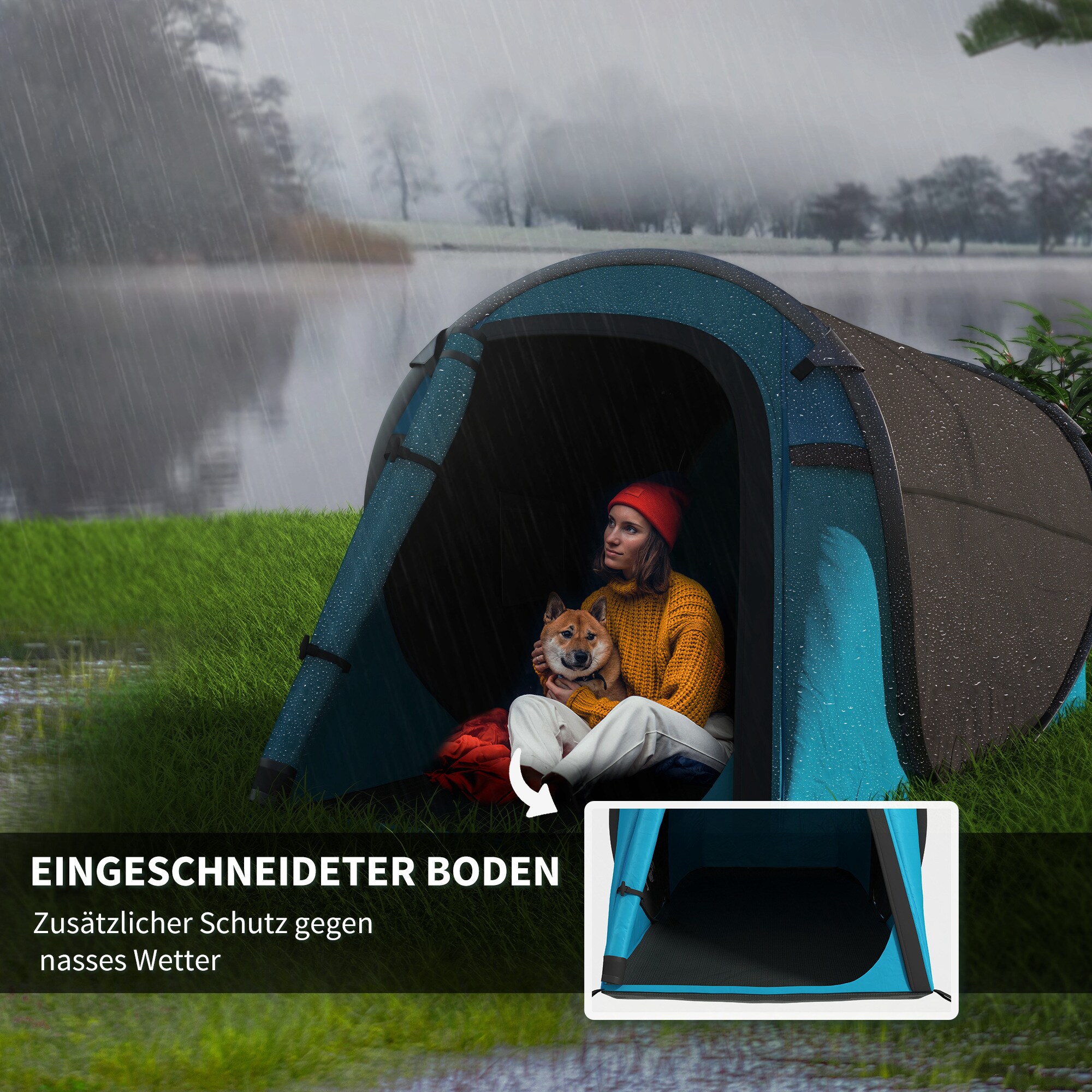 Outsunny Campingzelt für 1-2 Personen blau, grau 220 x 108 x 110 cm (LxBxH)