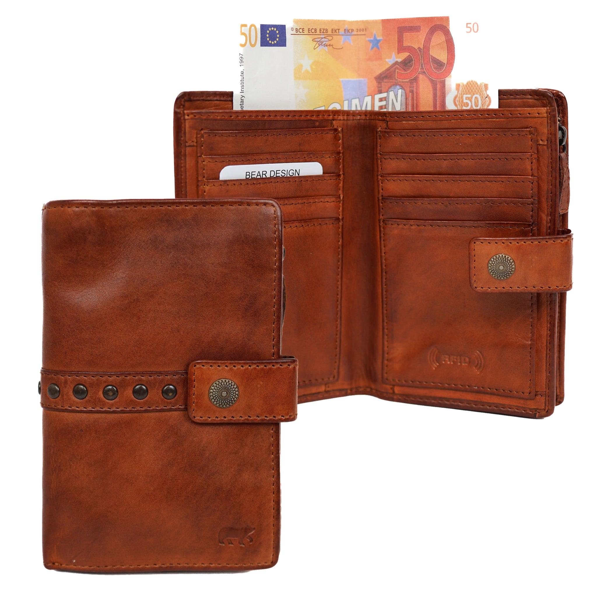 Portemonnee 'Sanne' cognac studs Cognac