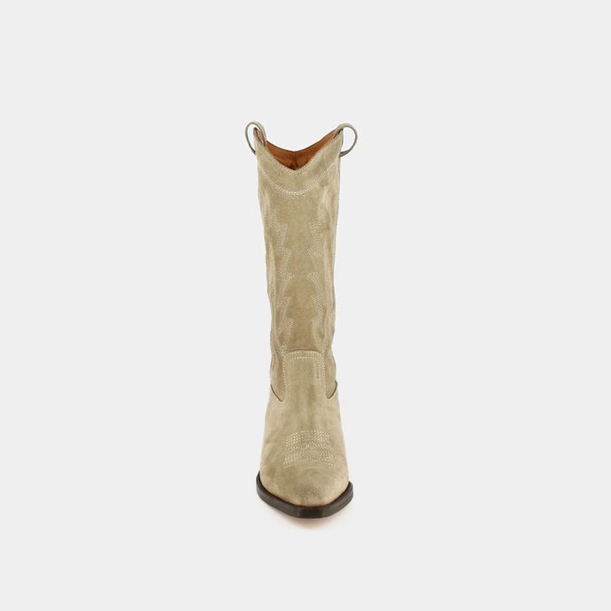 Bottes à bouts pointus et surpiqures apparentes  en croute taupe