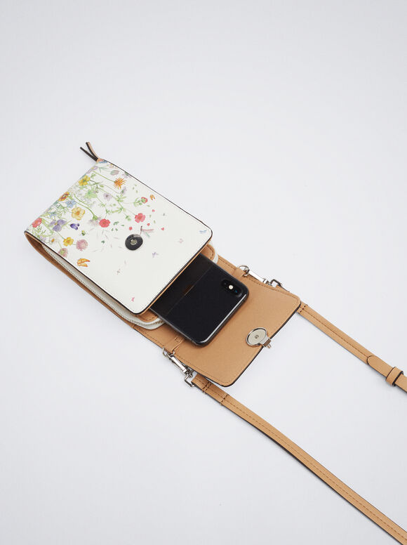 Bolsa para celular com estampa floral - Amarela