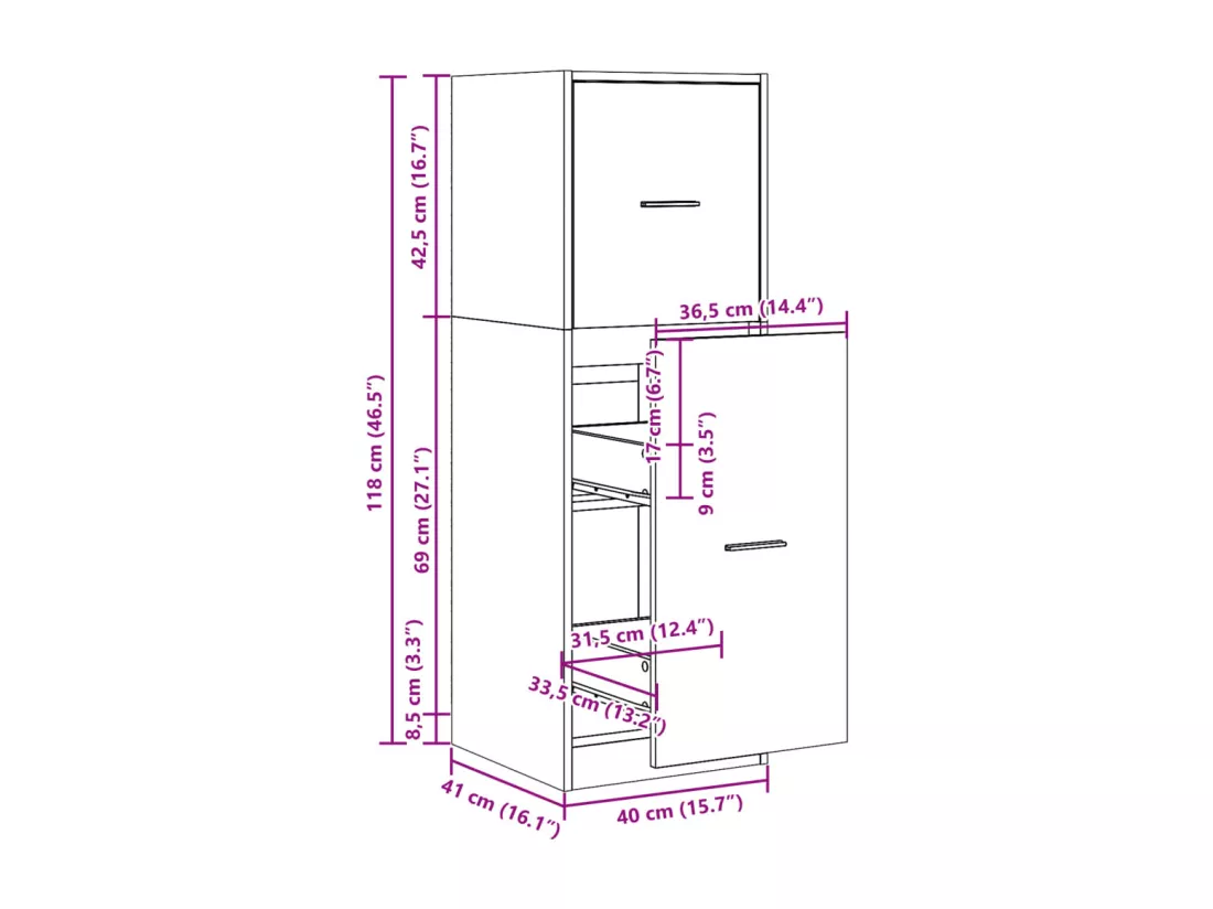 Armoire d'apothicaire noir 40x41x118 cm bois d'ingénierie