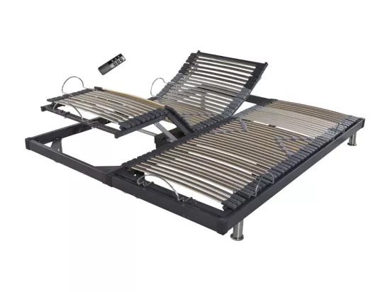 Sommier électrique S50 -Lattes bois -Réglage fermeté zone lombaires -2x80x200 -Gris
