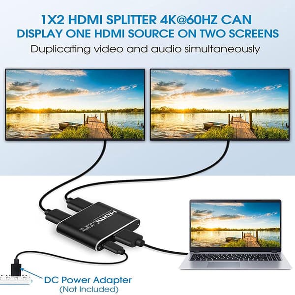 INF HDMI-splitter 1x2 for 2 skjermer 3D / 4K / 1080p