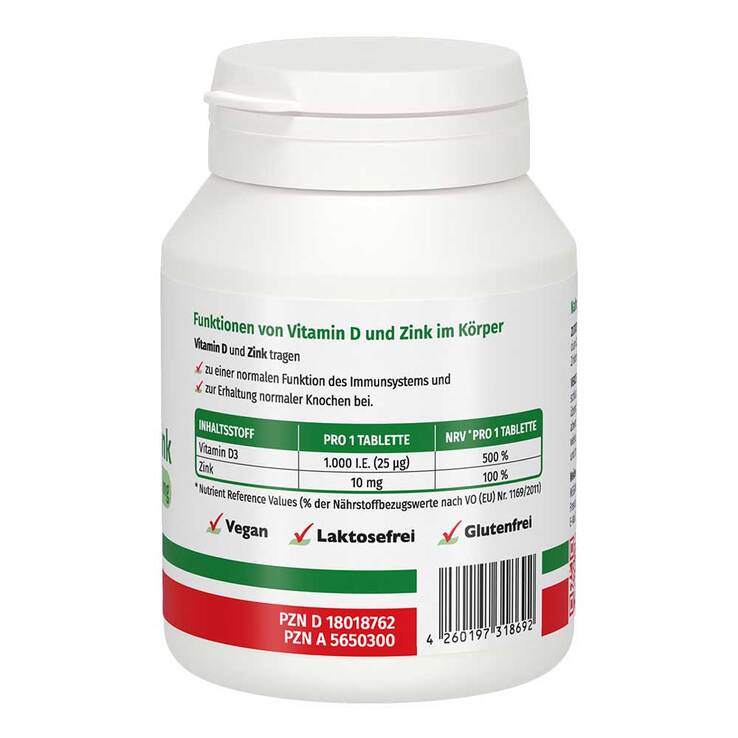 Vitamin D3 1.000 I.E. + Zink 10 mg Tabletten, 100 St