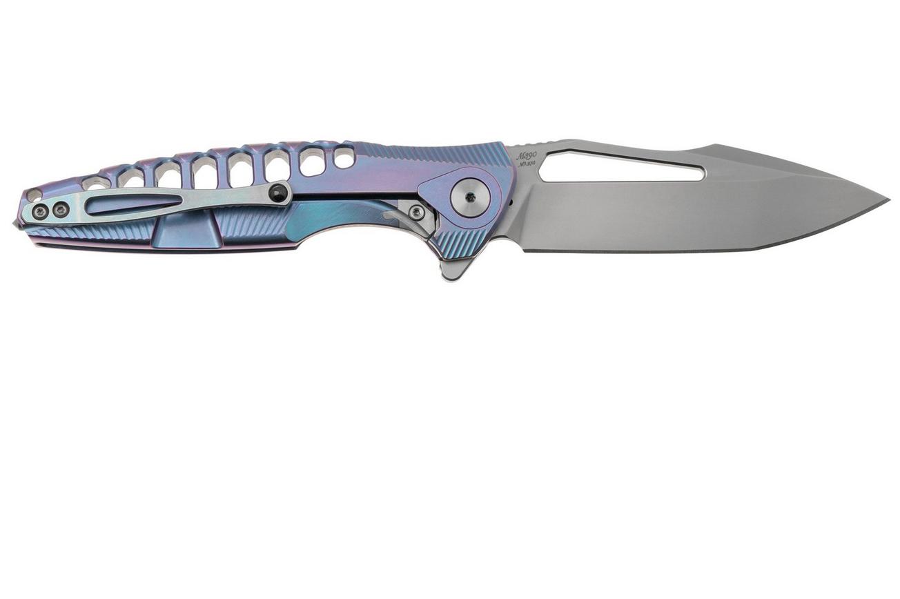 Rike Knife Thor 5 Bead Blasted M390, Blue Titanium, integraalzakmes
