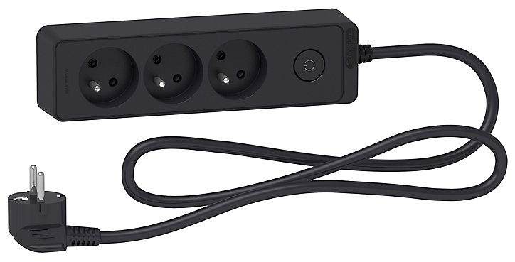 Multiprise 3 prises Schneider Electric Odace anthracite 1.5 m