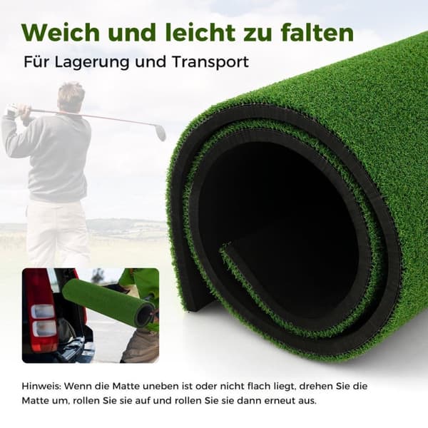 Golfslagmatte med 2 gummi-tees, 2 justeringsstaver og 6 tee-posisjoner, 152 x 92 cm, tykkelse 32 mm