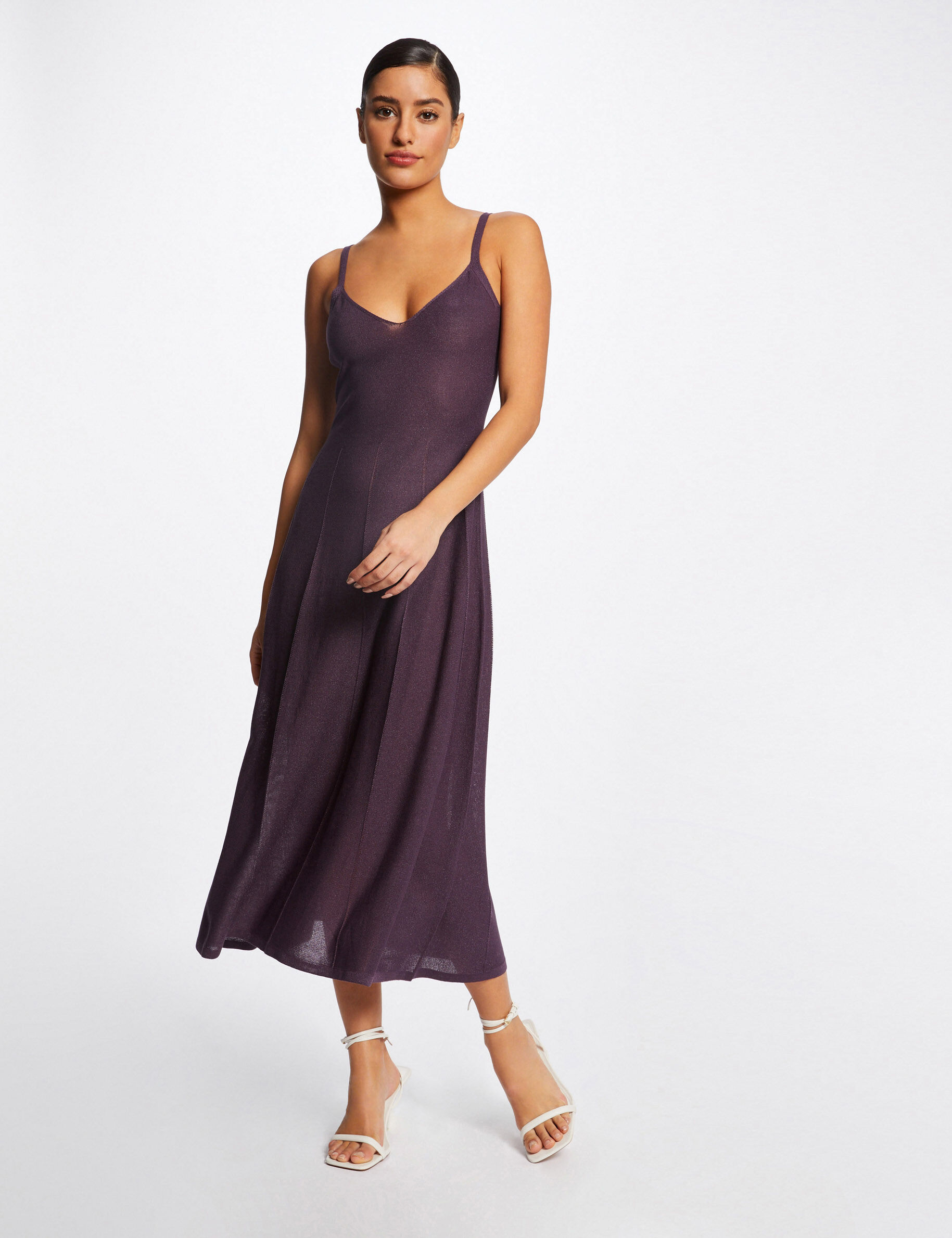 Robe pull midi évasée à bretelles fines prune femme - prune