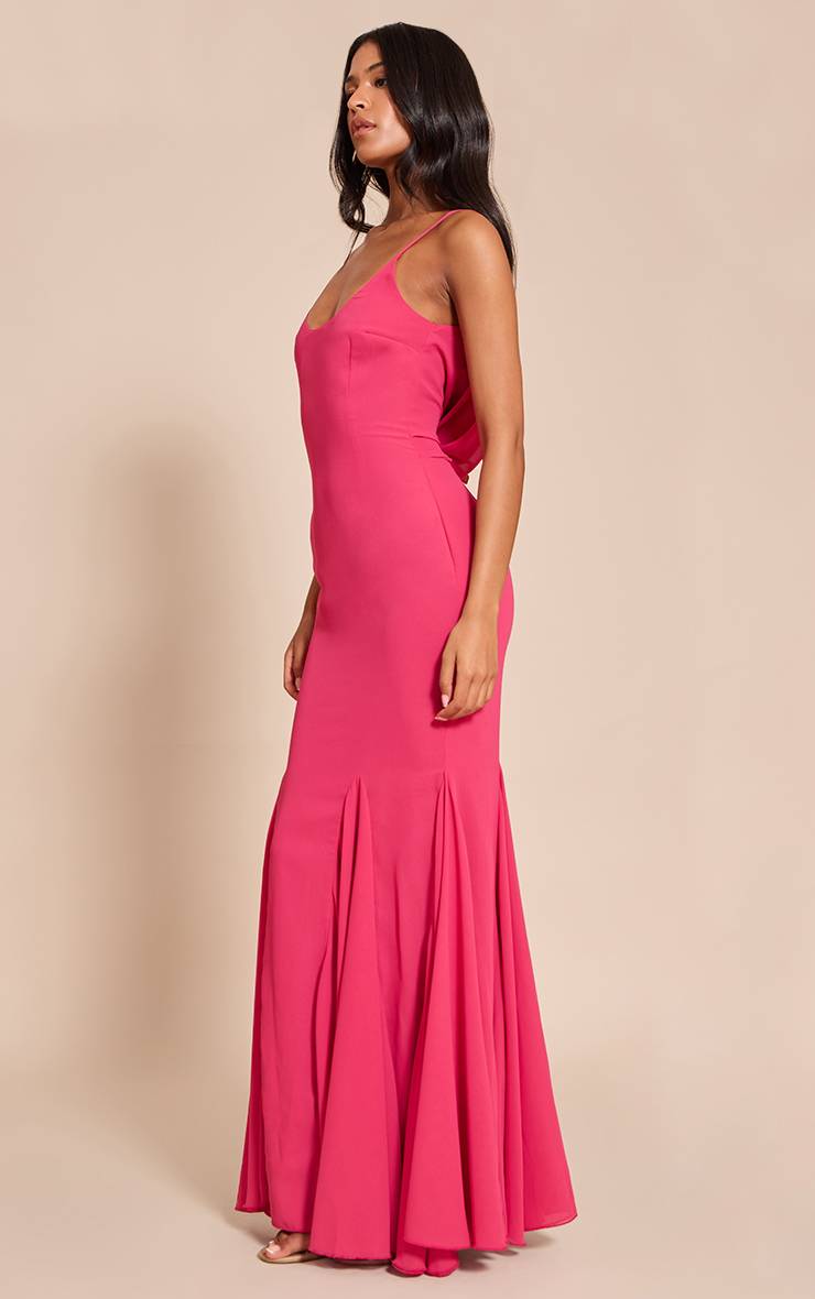 Fuchsia Robe Longue Grande Taille En Mousseline À Encolure Ronde Et Dos Drapé Sans Manches