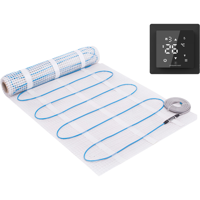 Dynamic Way elektrische vloerverwarmingsmat incl. WIFI thermostaat zwart 50x2000cm/10m² 1500W