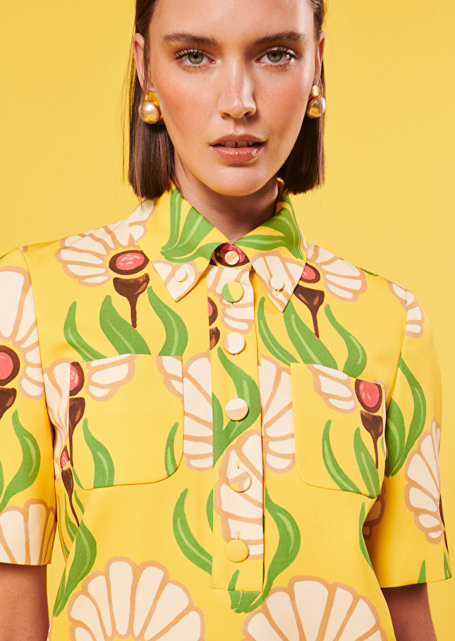 Robe Rivagejaune à motif fleurs