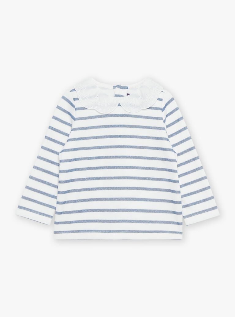 T-shirt esprit marinière écru et bleu marine