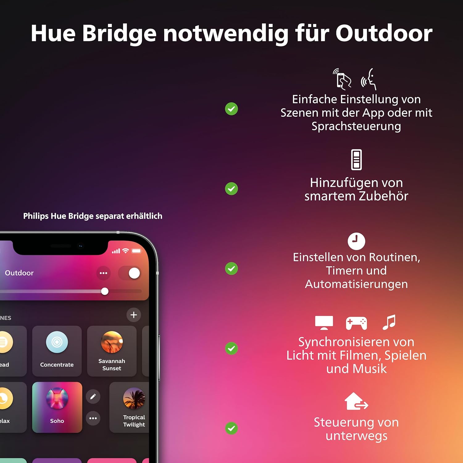 Philips Hue White & Color Ambiance Nyro Wandleuchte Outdoor (1.020 lm), dimmbare Leuchte für das Hue Lichtsystem mit 16 Mio. Farben, smarte Lichtsteuerung über Sprache oder App, silber