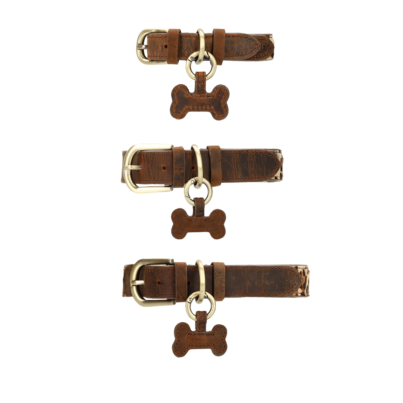 Bruine leren leopard honden halsband - S/M/L
