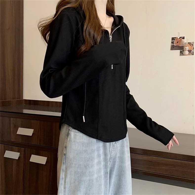 Iduna - T-shirt met lange mouwen, capuchon en halve rits