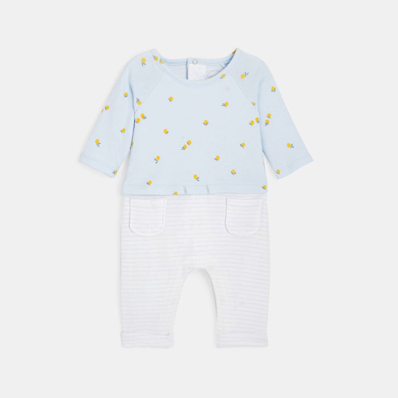Combinaison effet 2 en 1 bébé garçon en coton bio bleu Absorba Bleu