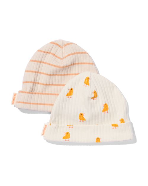 bonnets en bambou côtelé avec fleurs pour bébé - 2 pièces