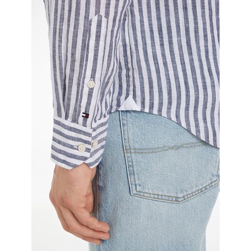 Tommy Hilfiger Bold Linen Stripe Skjorte, TH Dark Navy/Optic White, XXL