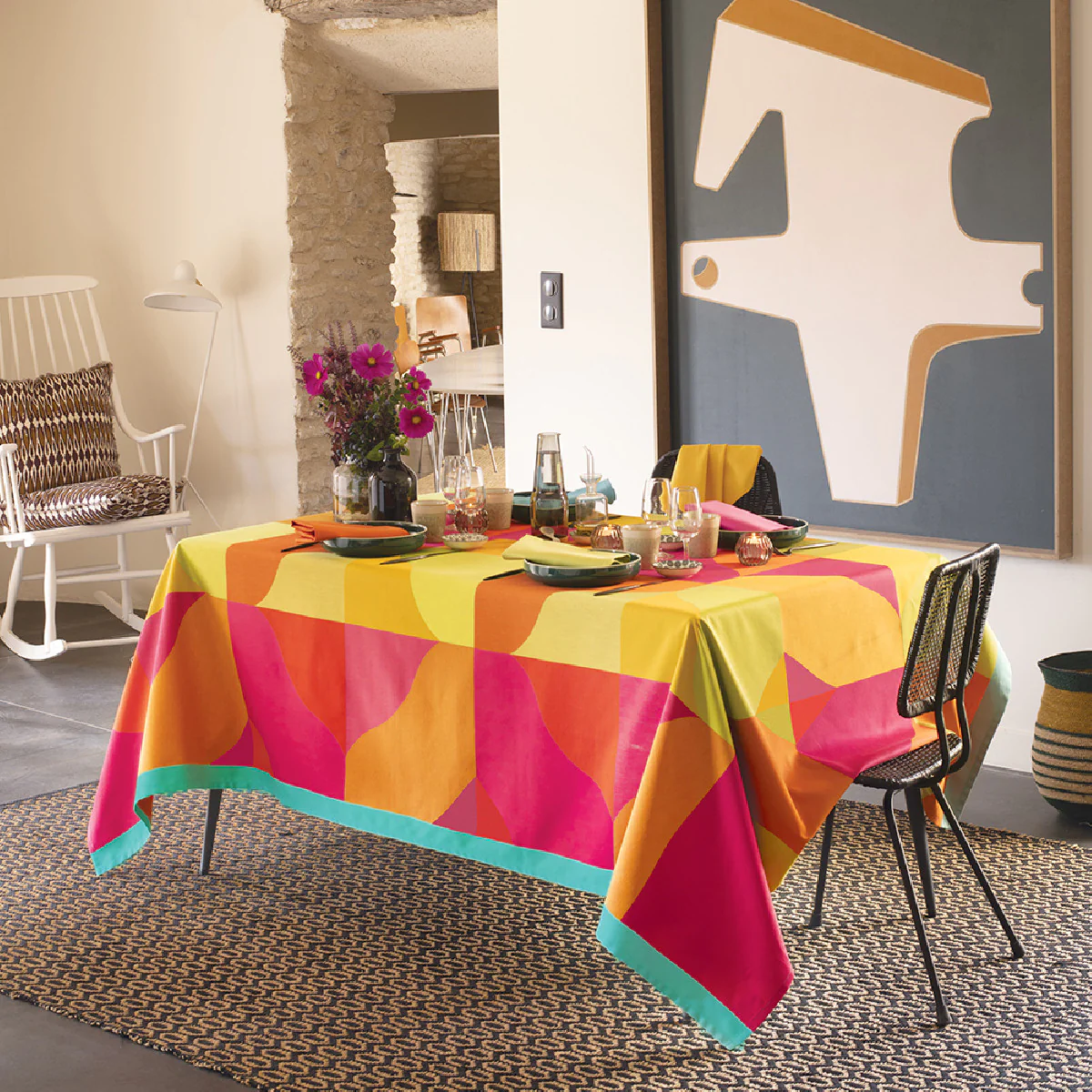Nappe pur coton multicolore 155x260 Garnier Thiebaut