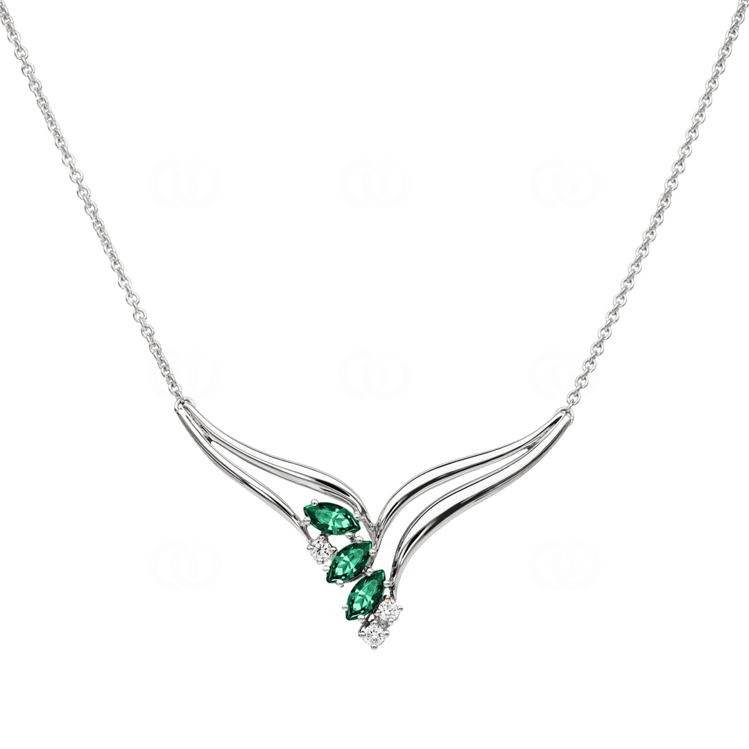 Collier 750/18 K Weissgold mit Diamanten 0.10 ct H/si & Smaragden