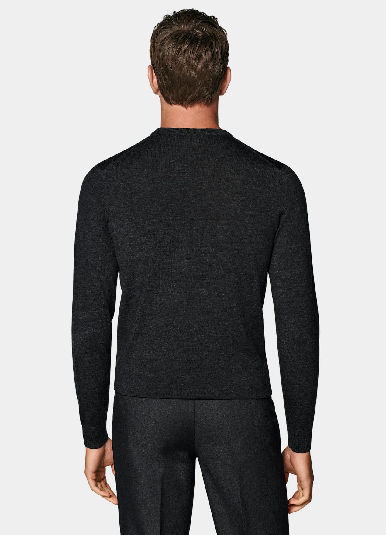 Pull col rond Merino gris foncé