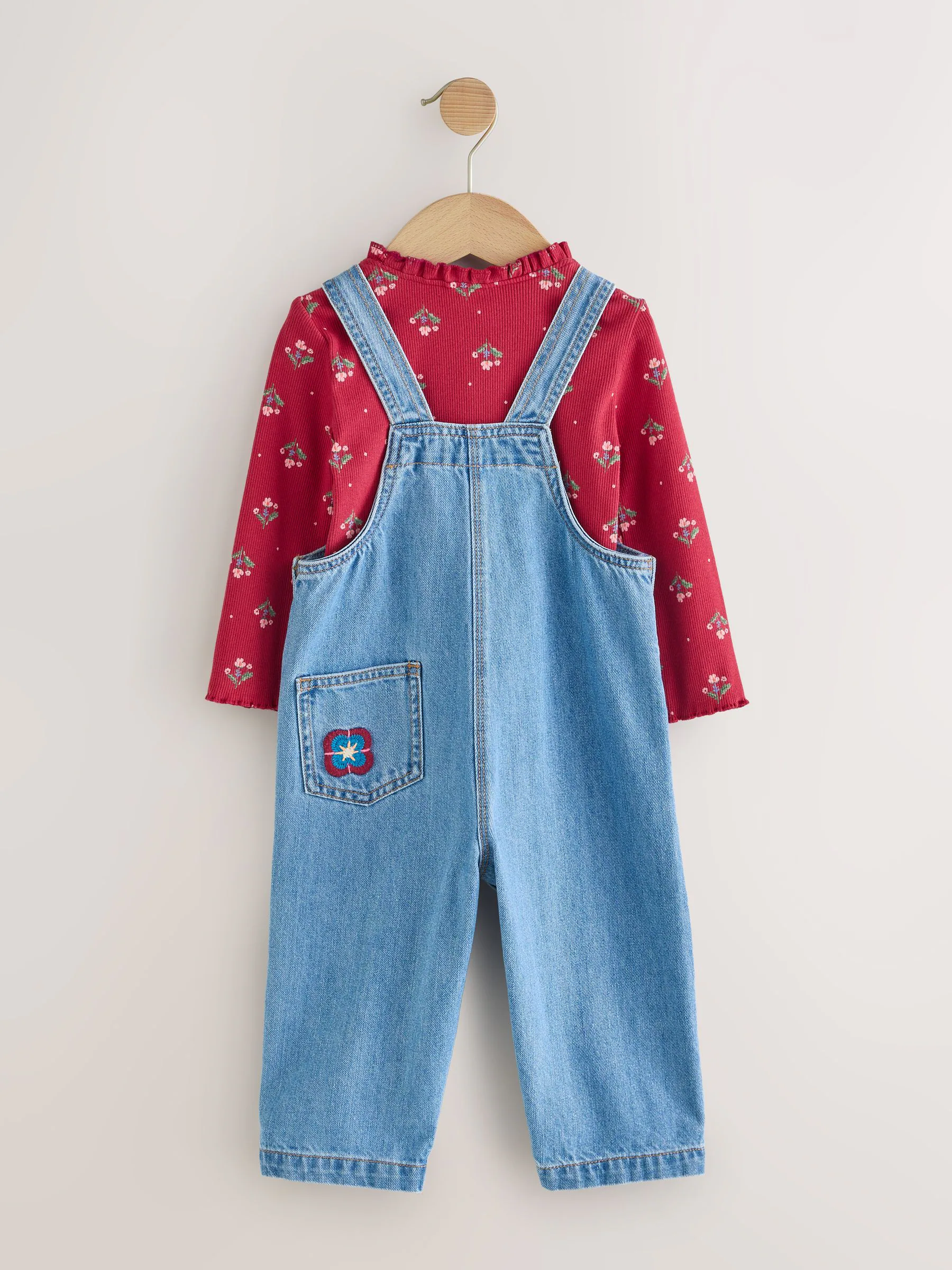 Normaal blauw - Geborduurde tuinbroek met bloemen (3mnd -7jr)
