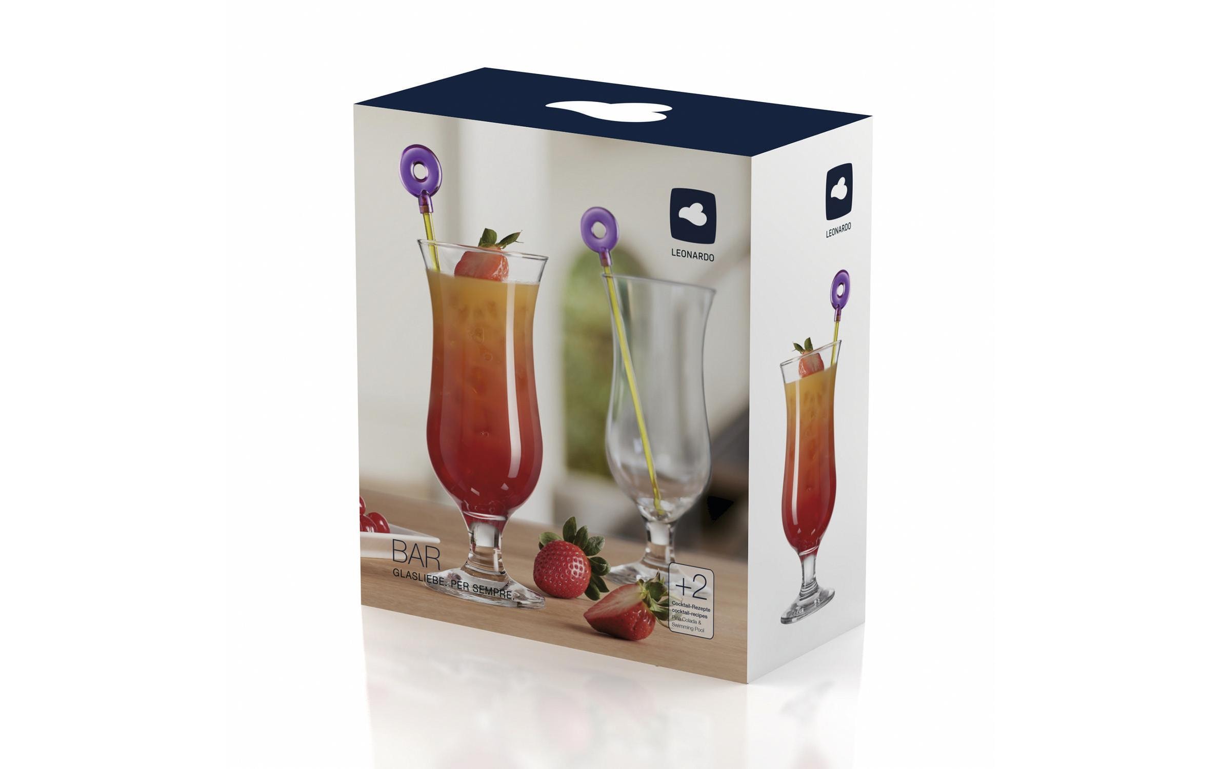 Cocktailglas Hurricane 450 ml, 2 Stück, TransparentGläser im 2er Set mit Cocktailpickern