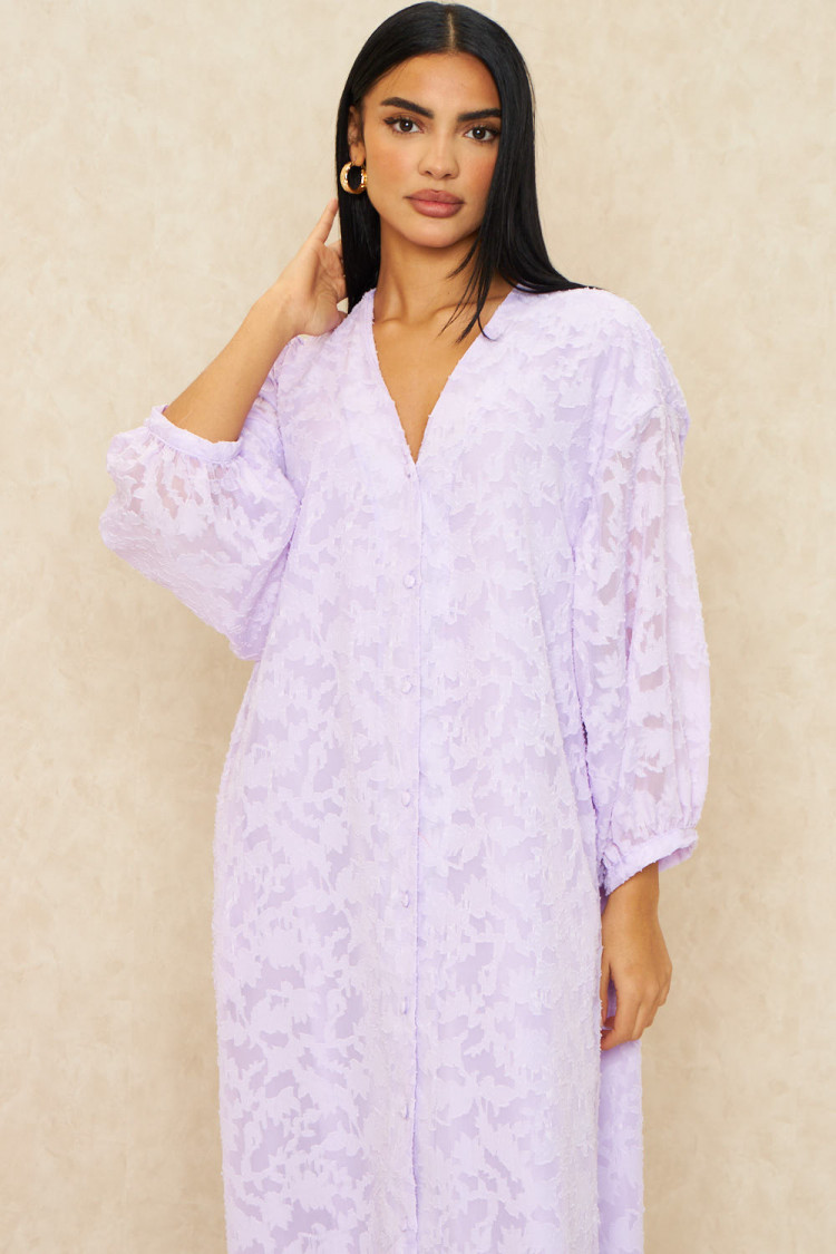 Robe gilet longue en voile brodé lilas