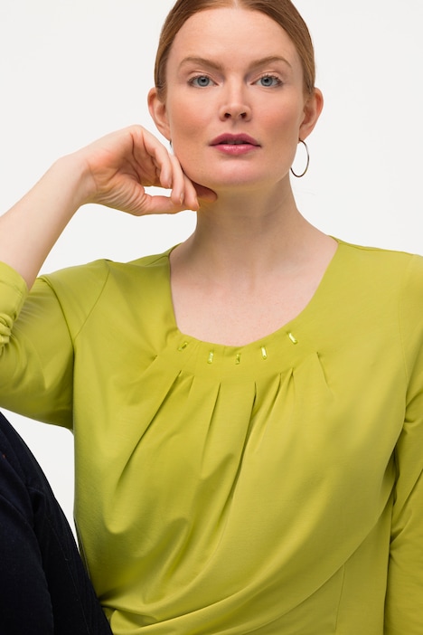 Shirt, Zierfalten, Dekore, Rundhals, 3/4-Arm, Lyocell