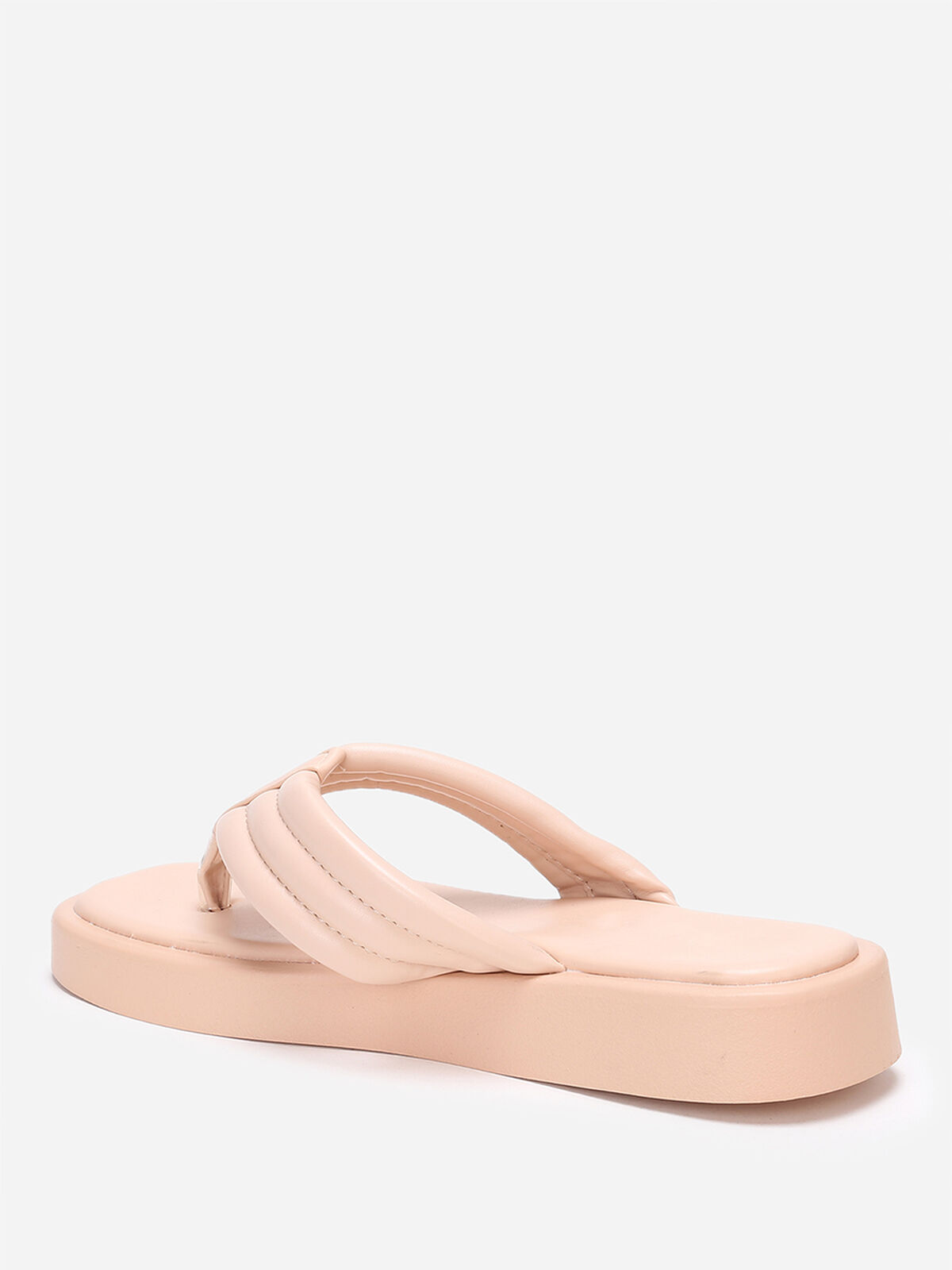 Tongs plateformes à bride matelassée- Beige