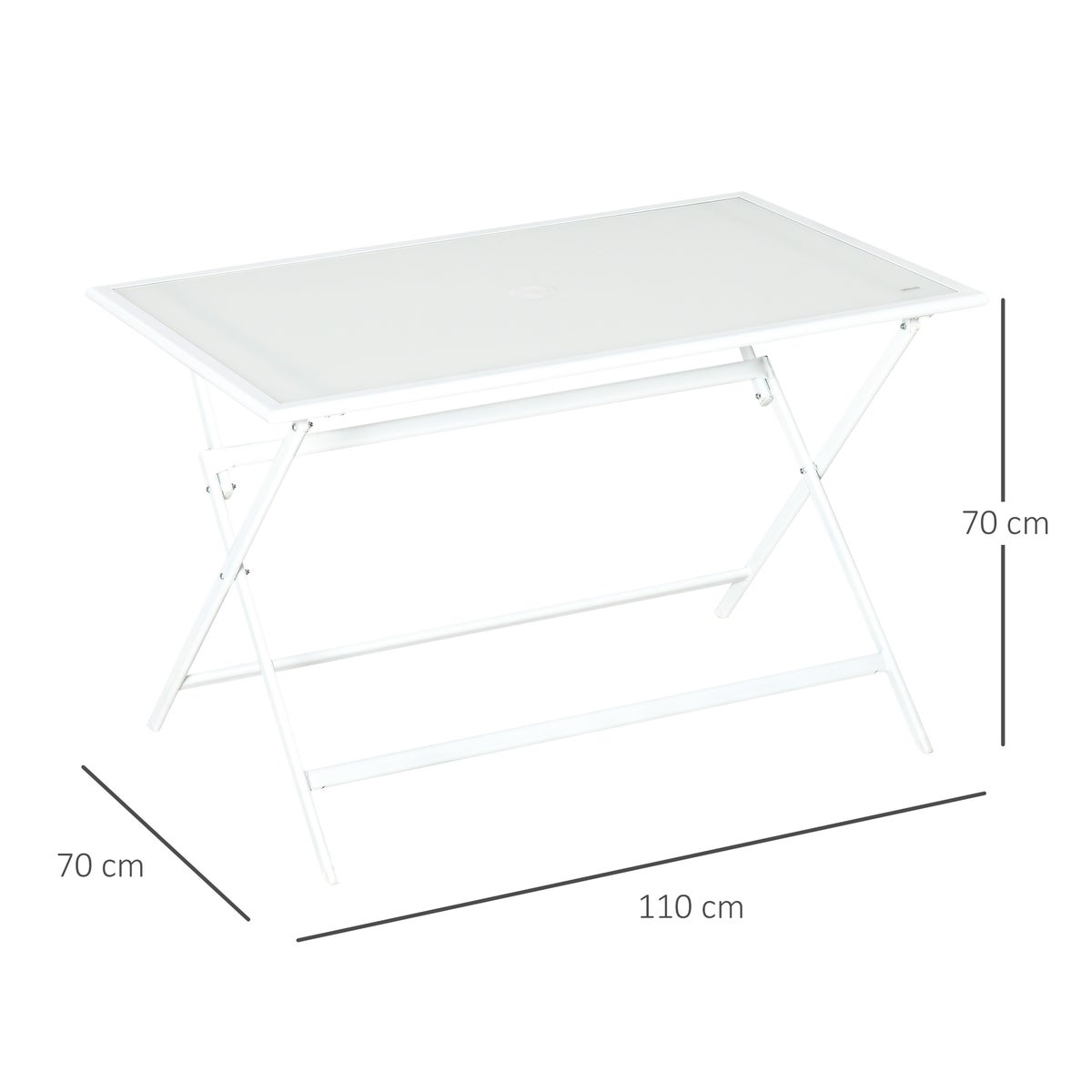 Outsunny bijzettafel, 110L x 70B x 70H cm, metaal, gehard glas, wit