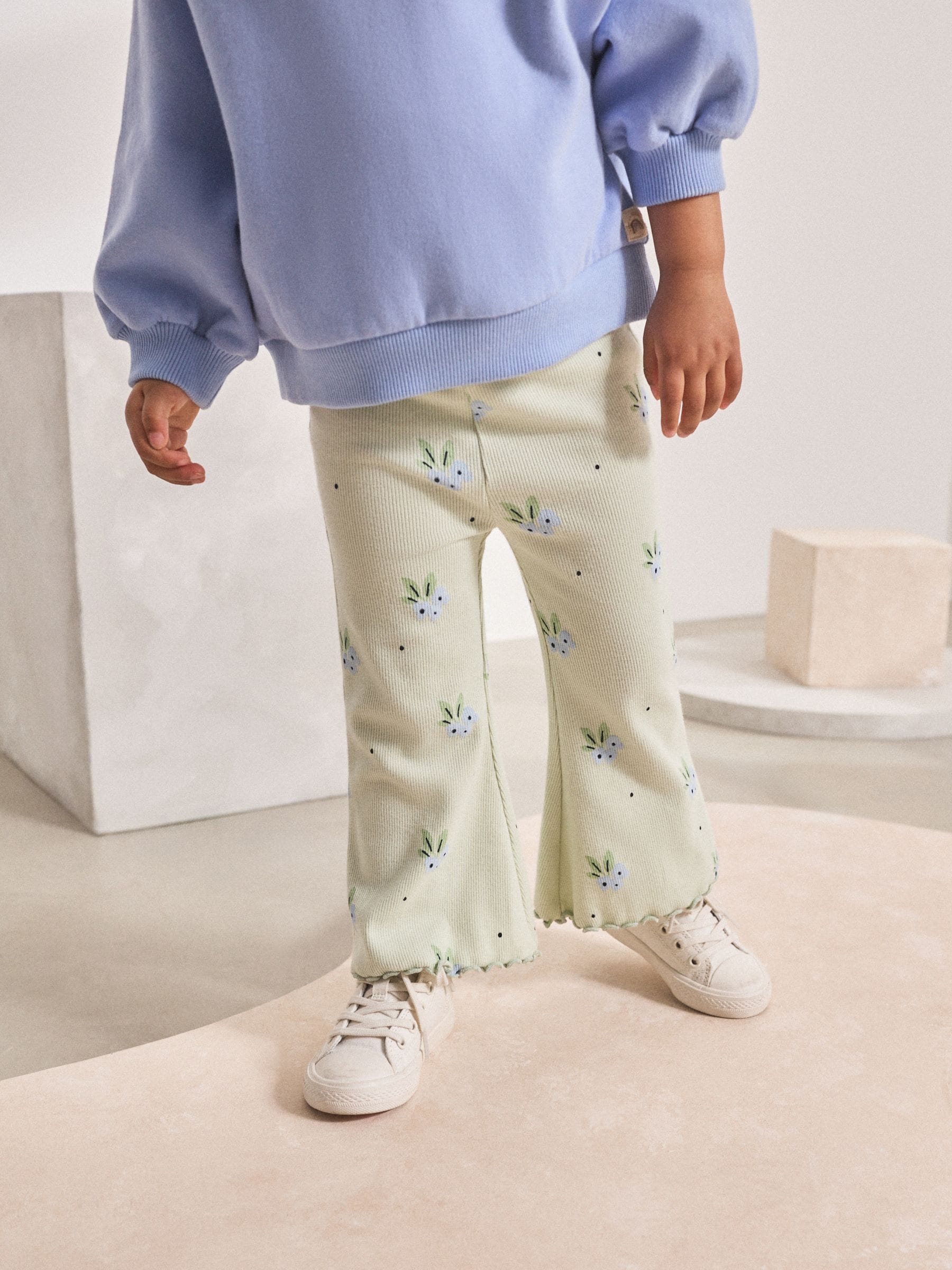 Mintgroen Blauwe bosbes - Geribbelde flare legging (3 mnd-7 jr)