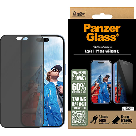 PanzerGlass privat skærmbeskyttelse iPhone 16/15