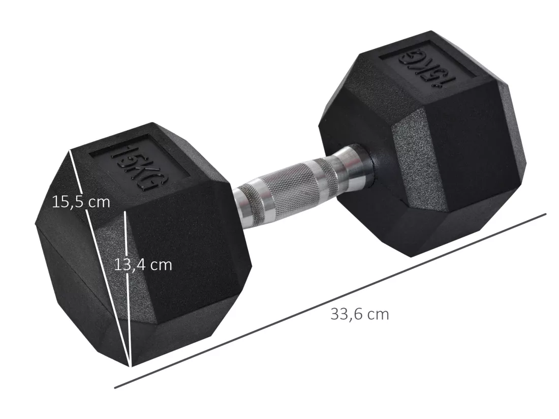 Haltère courte poids 15 Kg - entraînement musculaire & haltérophilie - acier caoutchouc noir