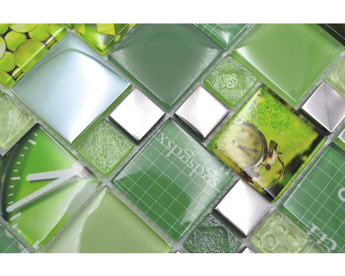 Glasmozaïek XCM MC559 29,8x29,8 cm zilver/groen