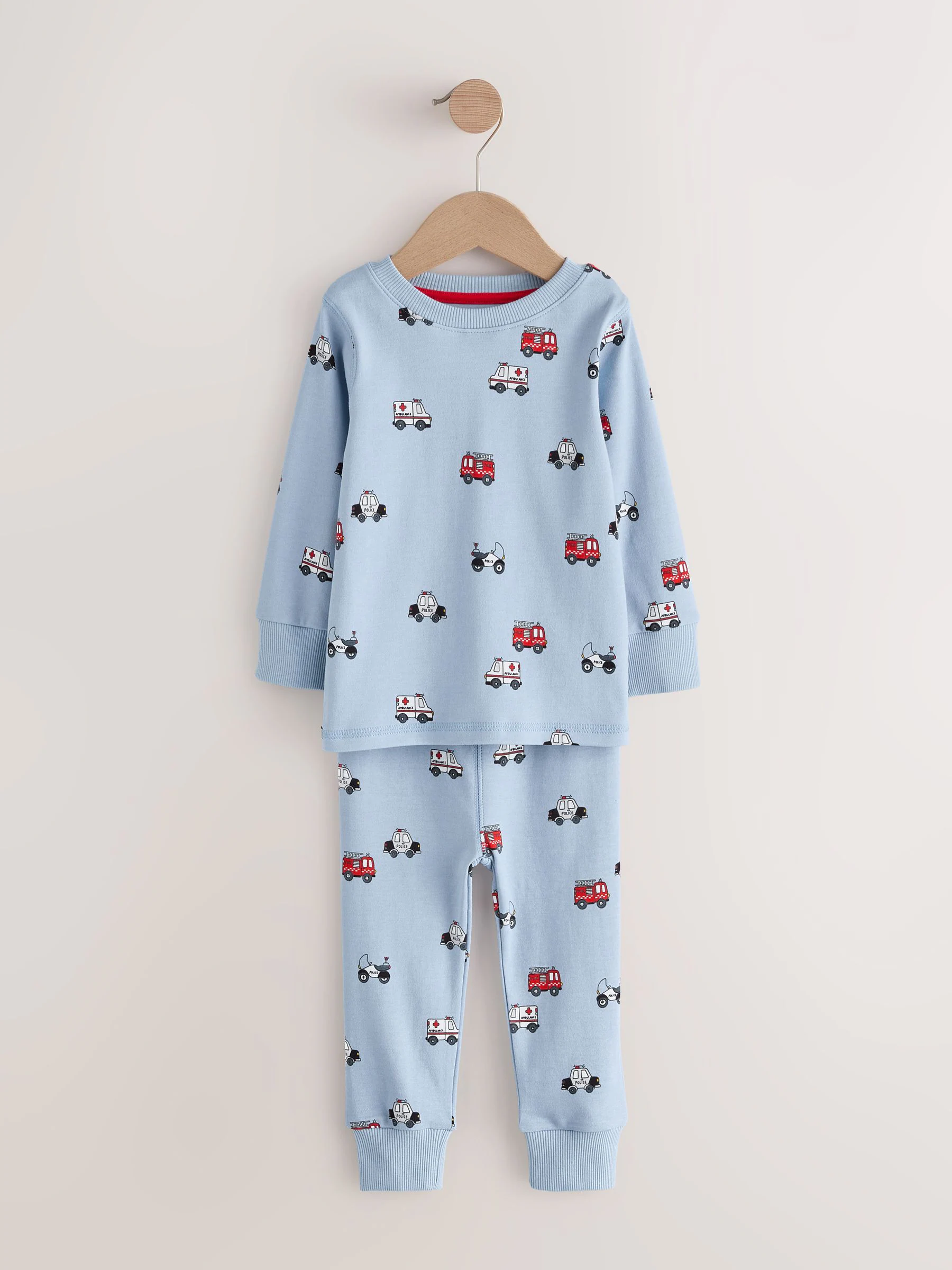 Donkerrood/blauw met hulpverleningsvoertuig - Mini Knusse Pyjama's 3 Set (9mnd-10jr)