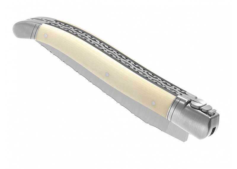 Couteau Laguiole prestige avec un manche en ivoire de mammouth et mitres en acier inoxydable