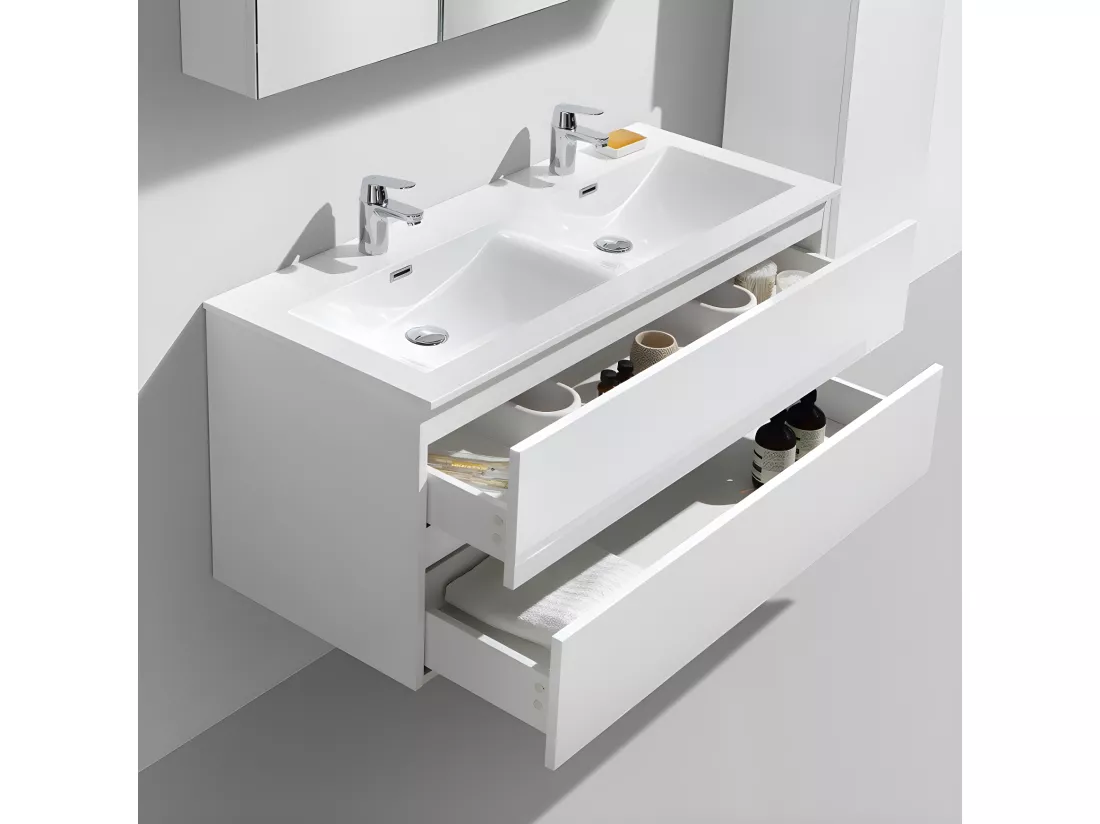 Meuble salle de bain design double vasque SIENA largeur 120 cm blanc laqué