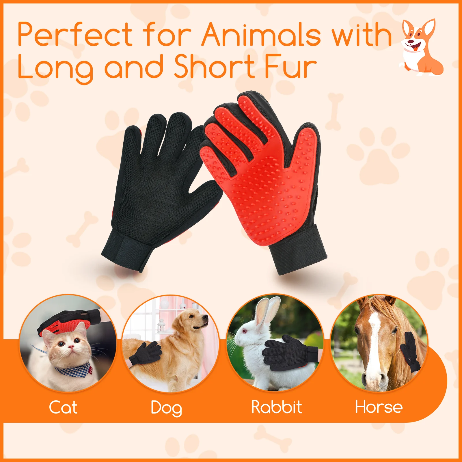 Luvas Nobleza para remoção de pelos de gatos, escova lavável e reutilizável para cães e gatos, pacote com 2 unidades, com faixas de pulso ajustáveis em velcro, luvas para remoção de pelos de gatos, vermelhas.