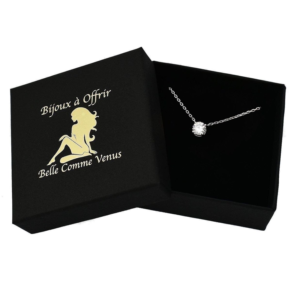 Collier solitaire oxyde de zirconium Argent 925 Rhodié