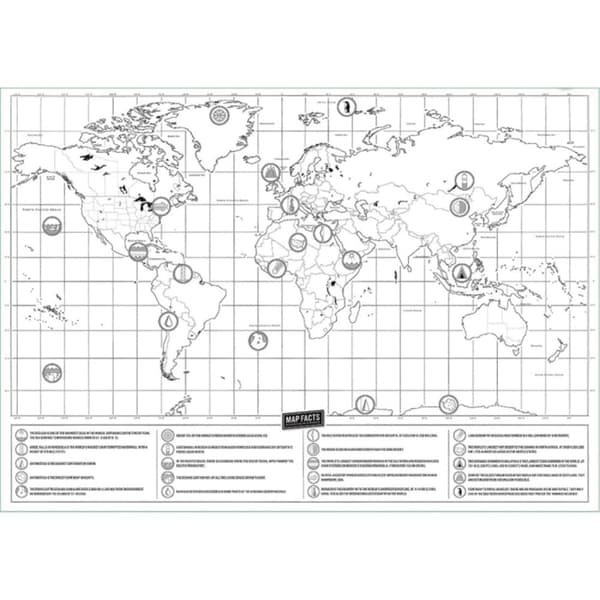 Kart med Skrape / Scratch Map / Verdenskart - 42 x 30 cm