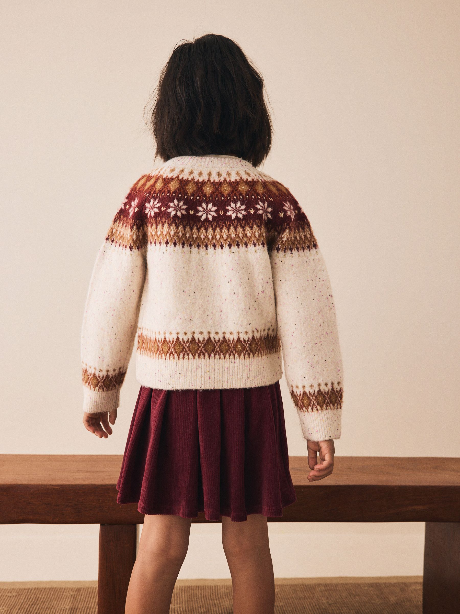 Ecru - Snowflake Fairisle vest (3-16jaar)