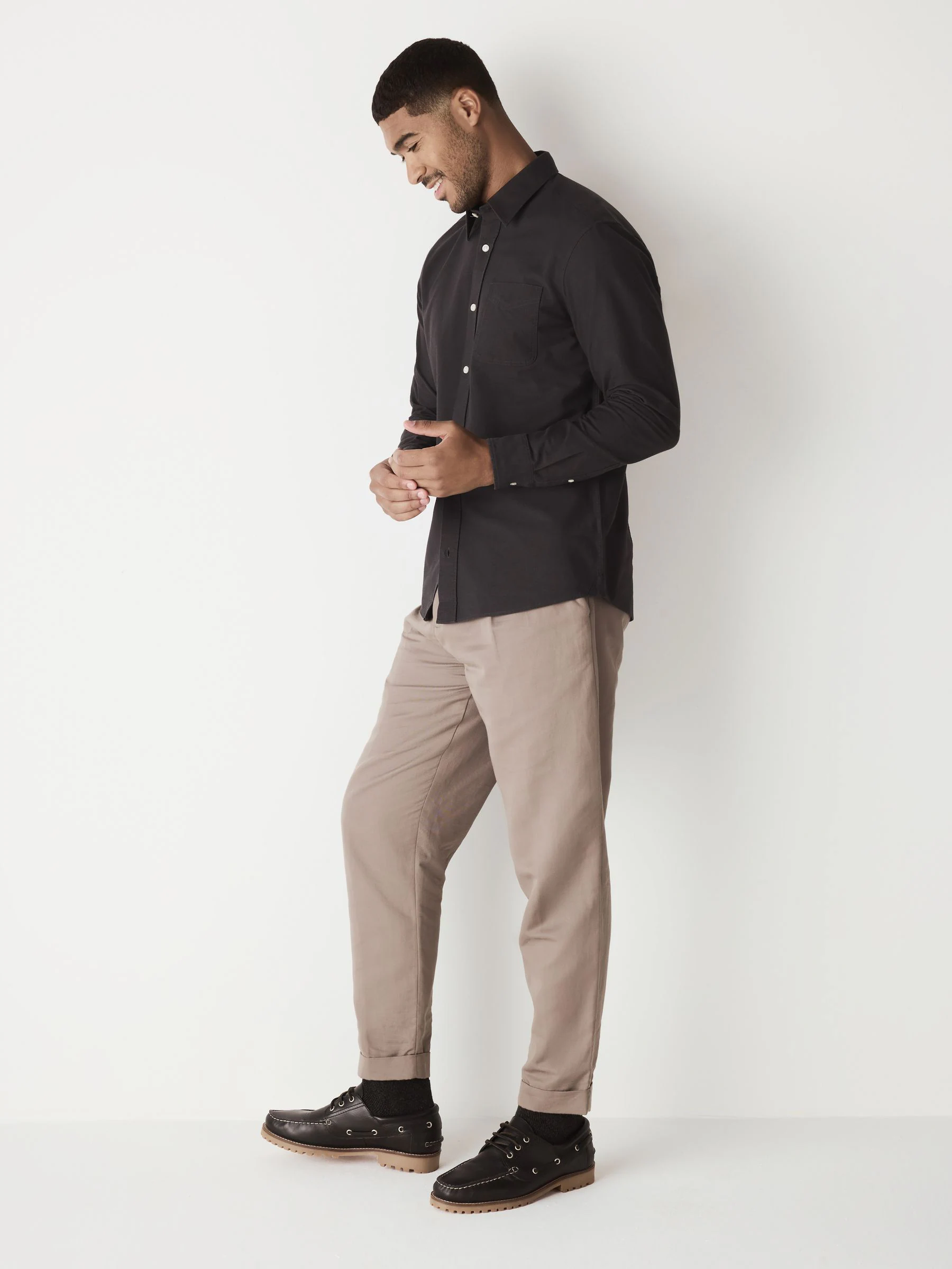 Antraciet - Slim Fit - Oxford-hemd met lange mouwen