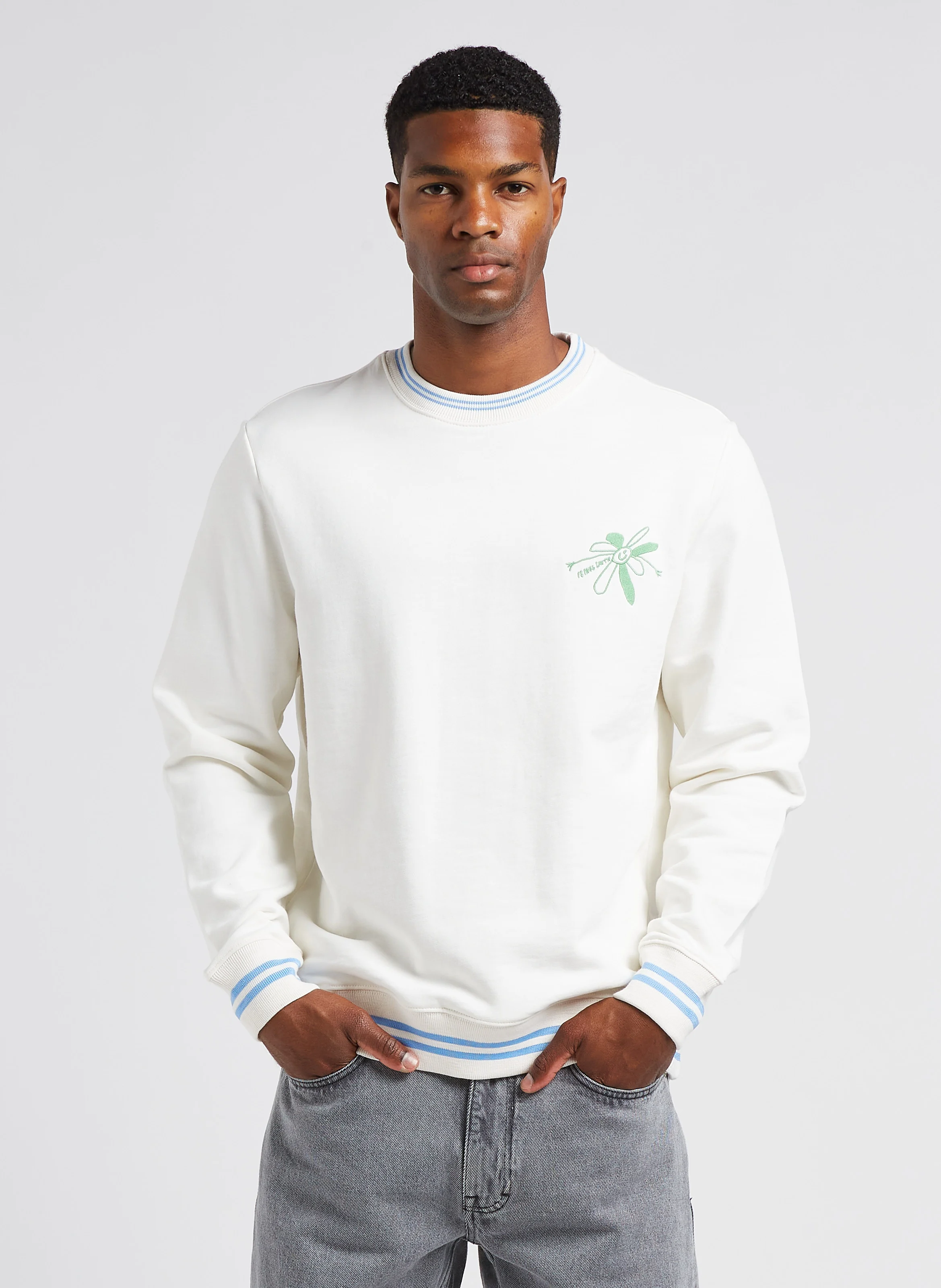 Sweatshirt col rond regular-fit en coton | Blanc