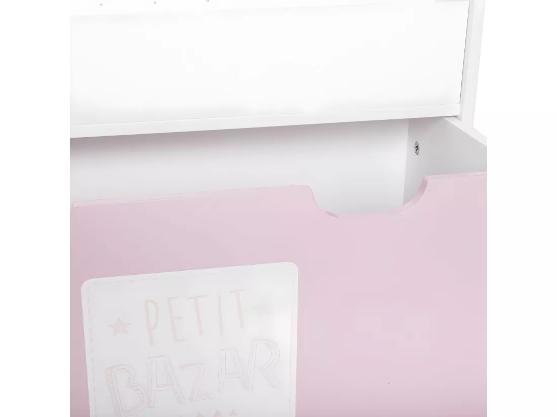 Bibliothèque Enfant blanche & rose avec bac de rangement sur roulette