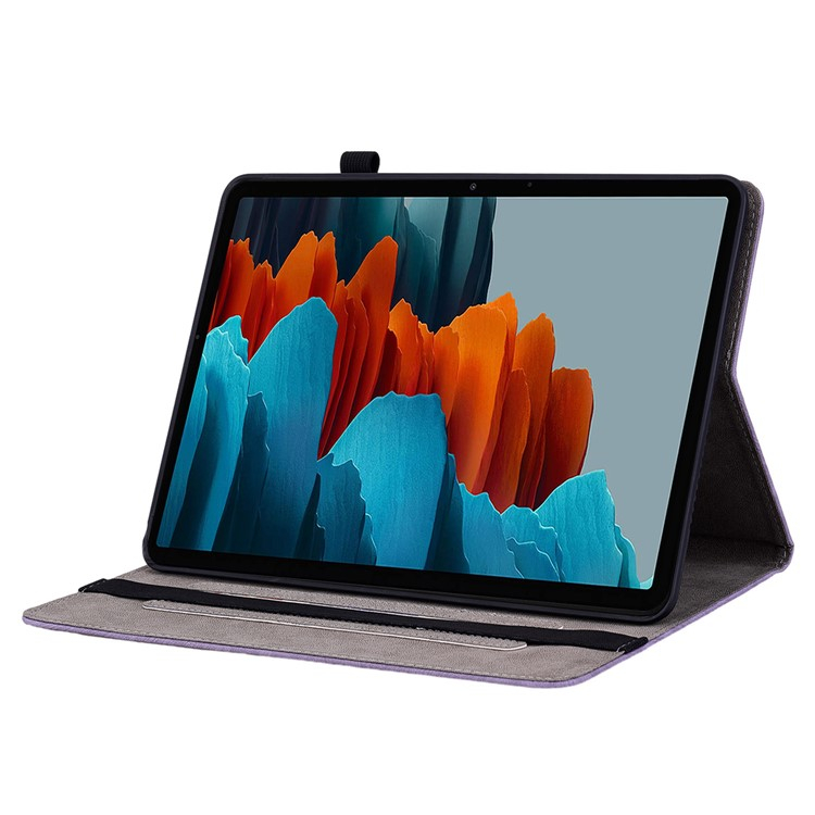 Samsung Galaxy Tab S10 Lite / S10 FE / Tab S9 FE / S9 Leder Tasche Flip Cover Rosen & Schmetterling Imprint   S-Pen Halterung - Lila