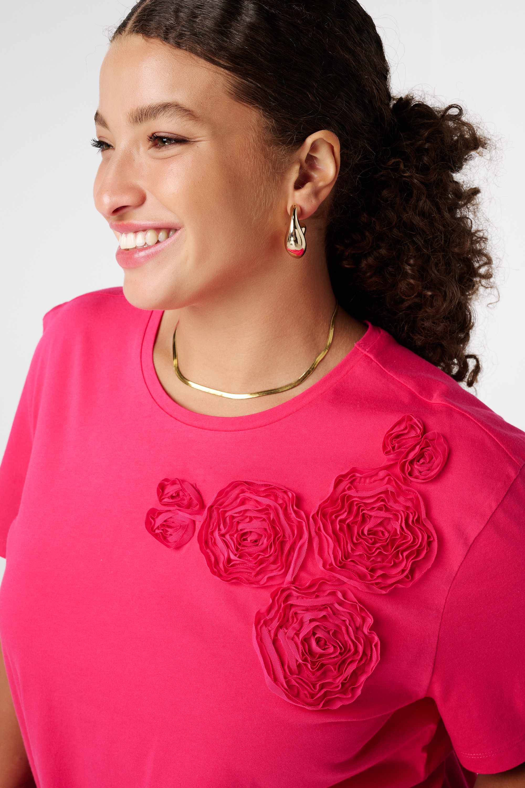 T-shirt met geborduurde opdruk Fuchsia