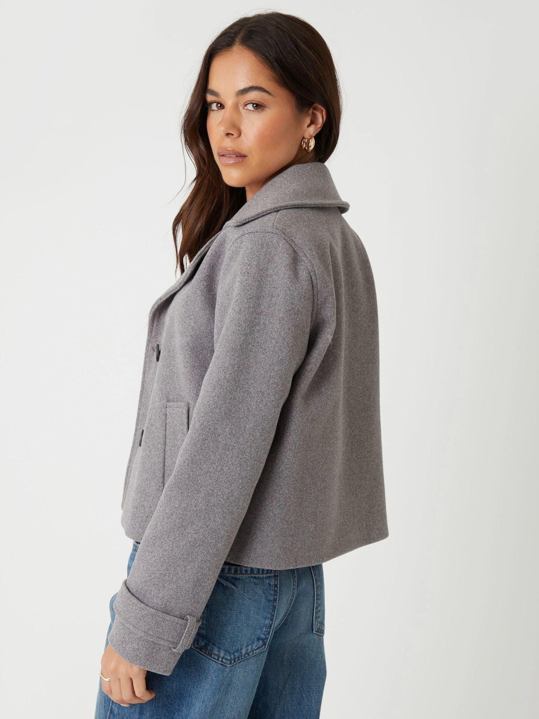 Grijs - Threadbare Faux Wool Cropped Trench Coat